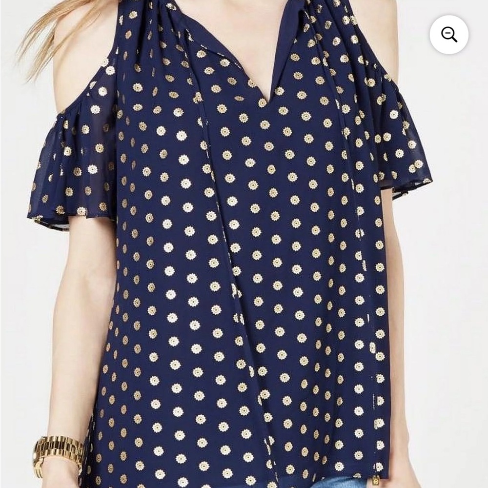 Michael Kors Deep Navy Cold Shoulder Blouse MEDIUM